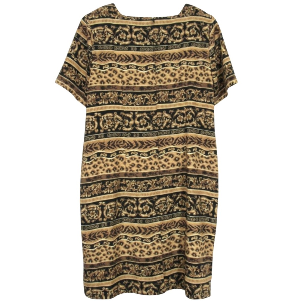 VTG PROPHECY Brown/Black BAROQUE/ANIMAL PRINT Zip Back SATIN Sheath Dress 18W - Picture 3 of 4